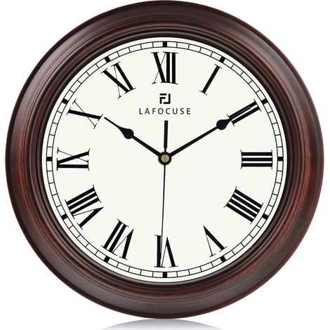 30cm Horloge Murale Chiffres Romains Vintage, Silencieuse Pendule Murale Couleur Acajou Classique, Déco sans Tic-tac pour Cuisine Salon Chambre Bureau (1/5)