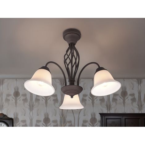 3-flammige LED Deckenleuchte Rostoptik mit Glasschirmen, Ø 55cm (1/5)