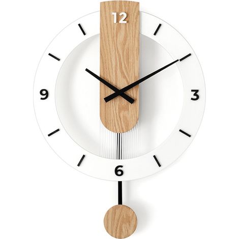 Orologio a pendolo silenzioso in legno massello, diametro 40 cm, specchio in vetro, facile da installare, bianco (1/5)
