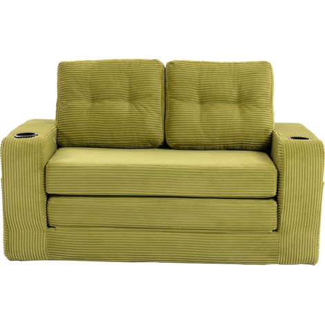 Canapé 2 places en velours côtelé avec porte-gobelets et poches latérales, pouf double convertible, canapé 2 places sans structure avec coussins capitonnés et dossier, grand canapé pouf (velours côtel (1/5)