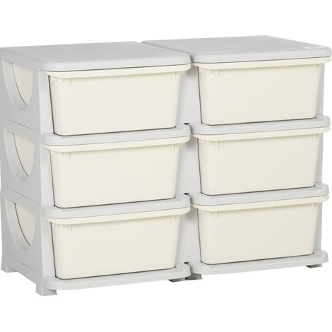 Cómoda organizadora de plástico para niños, 6 cajones, blanco crema (1/5)
