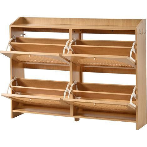 Zapatero moderno de MDF 120 x 24 x 90 cm con 8 compartimentos y 2 ganchos (1/5)