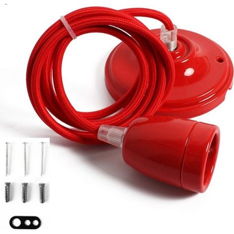 Barcelona Led – Lampe suspendue en céramique E27 – Câble textile 100 cm – Rosace avec sorties latérales – Décoration intérieure moderne (1/4)