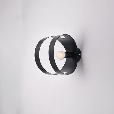 Applique in ferro laccato nero con fascia tagliata a laser 1 luce H.19 - L.14 - P.22