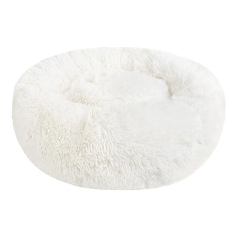 Panier Chat et Chien Rond - Coussin Chat et Chien Apaisant en Peluche, Donut Lit Lavable pour Chat Chien (S, Blanc) (1/5)