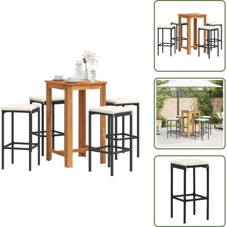 The Living Store Ensemble de bar de jardin 5 pcs noir bois massif acacia rotin - Ensemble Salon De Jardin - Mobilier De Jardin - Set De Bar Extérieur - Table Et Chaises De Bar - Table Basse Extérieure