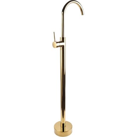Robinet de baignoire autoportant Style européen en laiton et acier inoxydable, sans trou, robinet sur pied pour lavabo de Type colonne doré (1/5)