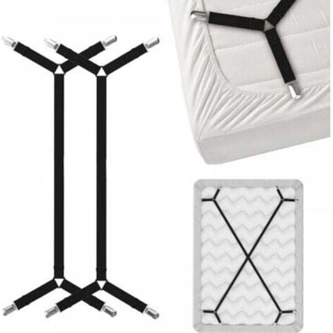 Bretelles porte-jarretelles pour drap de lit – 2 sangles noires entrecroisées en nylon résistant, réglables et discrètes (1/5)