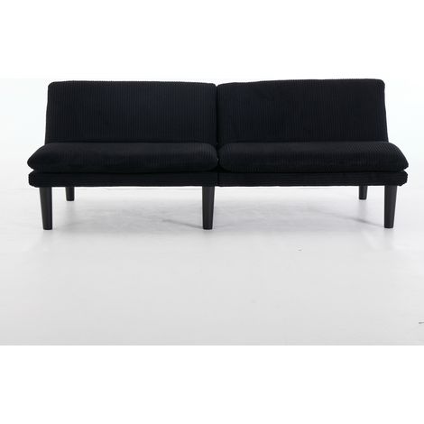 Canapé 2 places inclinable 3 positions en velours côtelé noir avec pieds ronds en plastique et structure en bois (1/5)