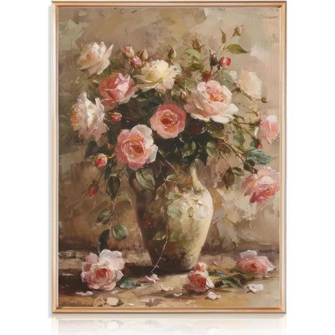 Vintage Blumen Leinwand Bild Französisch Land Badezimmer Schlafzimmer Wohnzimmer (1/5)