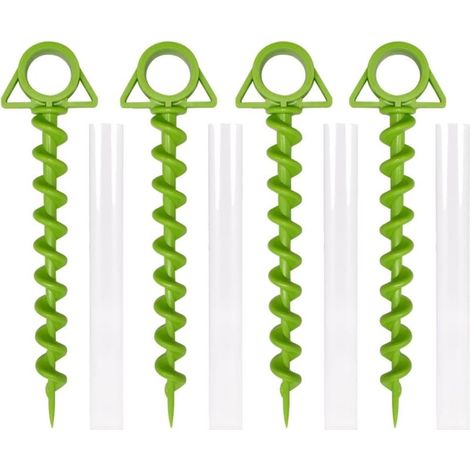 8 piquets de tente, piquets en plastique avec crochet, piquets spiralés robustes pour auvents de camping, bâches de pluie, jardin (vert) (1/5)