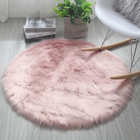 Nordique en peluche rond tapis lavable Simple ordinateur chaise Imitation tapis de sol chambre chevet canapé couverture 4040cm rose