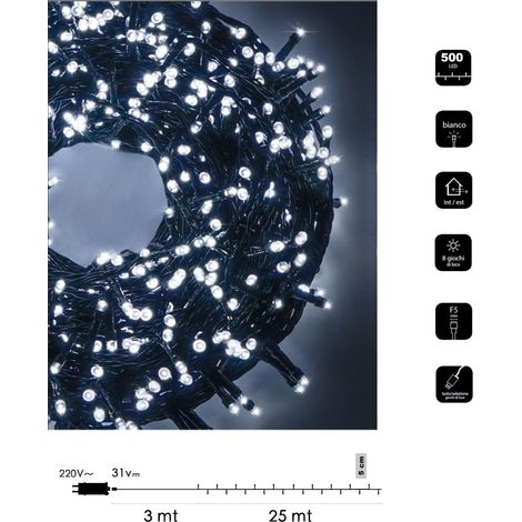Catena di luci Natale 500 led serie luminosa natalizie per esterno interno albero feste cavo verde decorativa Bianco freddo