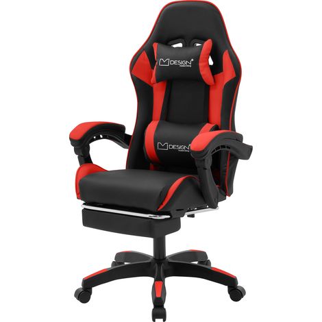 ML-Design Gaming Stuhl mit Fußstütze, Rot, aus Kunstleder, Ergonomischer Bürostuhl mit Armlehne, Kopfstütze, Lendenkissen, Drehstuhl verstellbar, Racing Gamer Stuhl Schreibtischstuhl Drehsessel