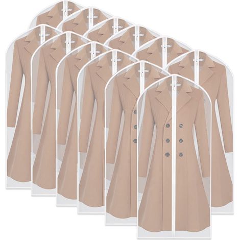 Garment Covers Bag 12 PCS Transparent Waterproof Dustproof Dresses Storage Bags for Wardrobe Storage Suit Cloth Cover Washable Clear Zipper Garment Bags for Long Dress Suits Gowns (1/5)