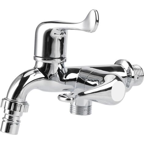 ABS-Waschmaschinenarmatur mit Doppelauslauf und Griff, G1/2-Wasserzulauf, für Spülbecken und Waschbecken, schwenkbarer Auslauf, praktisches Ventil, Waschmaschinenanschluss, Umstellarmatur, 1 Stück. (1/5)