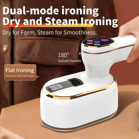 Défroisseur à vapeur portable 180° rotatif, 2 modes sec/vapeur, écran LED, fer à repasser intelligent EU plug,Blanc (1/5)
