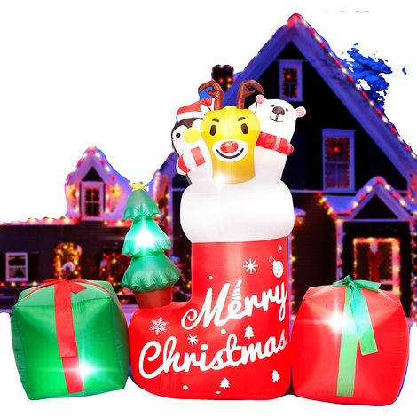 Décoration de vacances gonflable, 98,42 po (Longueur) x 31,49 po (Largeur) x 78,74 po (Hauteur), Matériau PVC, 6 lumières LED intégrées, Connecteur USA, Utilisation extérieure (1/5)
