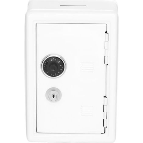 Coffre-fort portable à serrure à combinaison en acier inoxydable, blanc, pour argent, pièces et bijoux, format de bureau compact. (1/3)