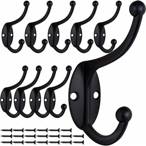 10 ganci retrò, attaccapanni vintage da parete, ganci per porta in metallo XU per bagno, cucina, camera da letto, corridoio (nero) - KZQ (1/4)
