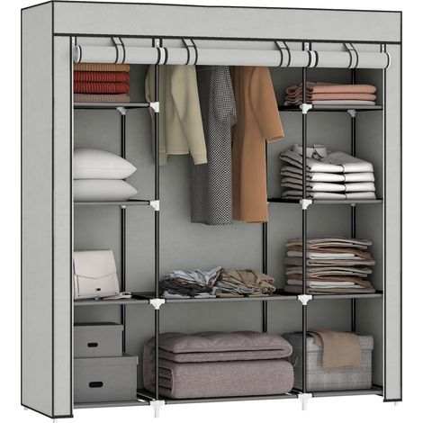 Armoire de rangement penderie en tissu pliable avec barre de suspension et étagères, 150 x 43 x 162,5 cm, gris clair (1/5)