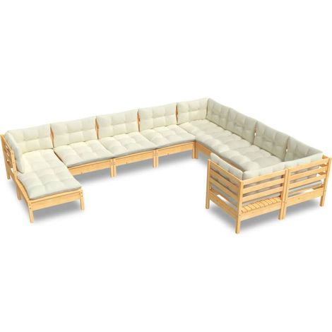 Muebles de jardín 10 piezas y cojines madera de pino crema vidaXL (1/5)