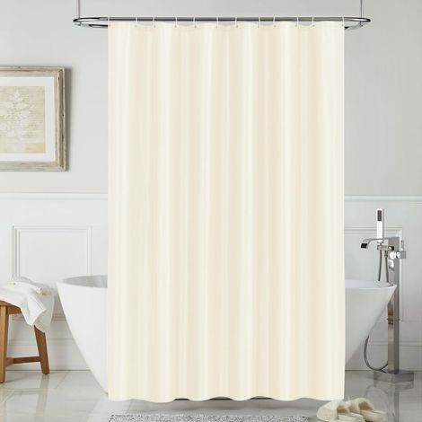Rideau de douche en polyester textile, 120 x 200 cm, anti-moisissure, pour baignoire, douche, en tissu, imperméable, lavable, avec 8 crochets, beige