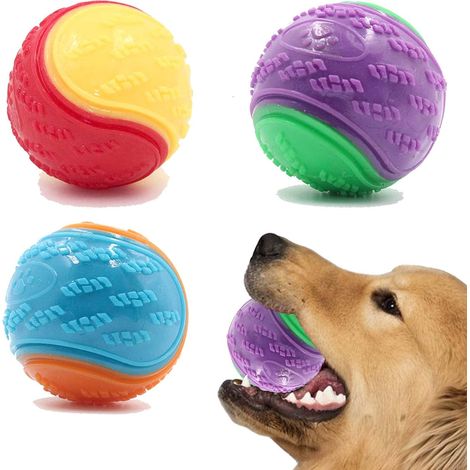Lot de 3 balles couineuses pour chien, jouets pour le nettoyage des dents des chiots, balles à mâcher pour l'entraînement et l'interaction avec les animaux.