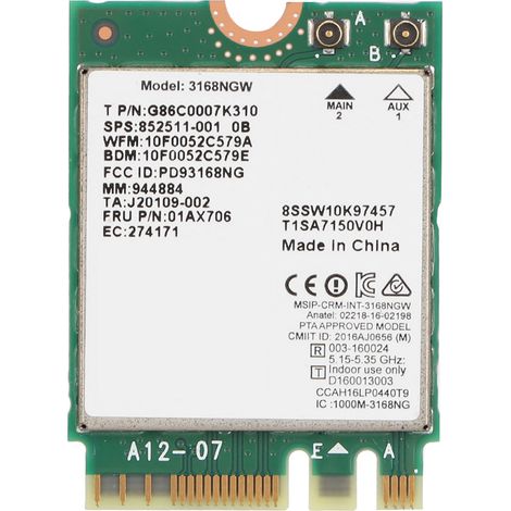 Carte réseau sans fil Internet 3168NGW Dual Band AC Wi-Fi + Bluetooth 4.2 (1/5)