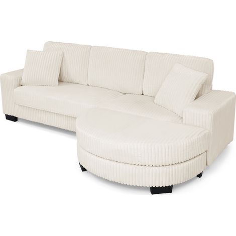 Sofá rinconero en L de 4 plazas de corduroy beige, modular con puf ovalado y 2 cojines (1/5)