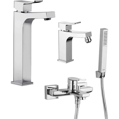 Miscelatore lavabo alto + bidet + gruppo vasca Jacuzzi  rubinetteria Tank ottone cromato per piletta click clack (1/5)