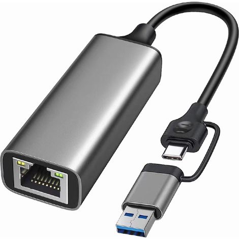 Adaptateur Ethernet USB C double connecteur Catégorie 6 pour ordinateur portable et bureau câble réseau haute vitesse (1/2)