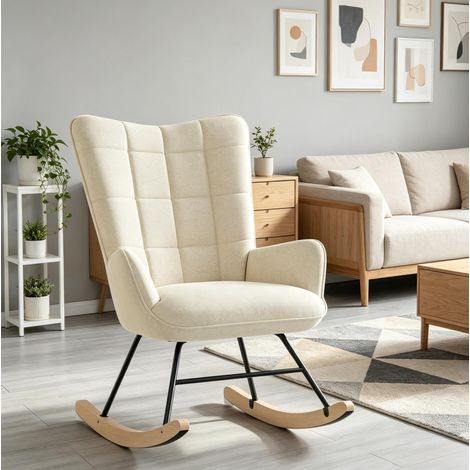 Silla mecedora con respaldo alto, diseño ergonómico, beige HAVRYA (1/5)