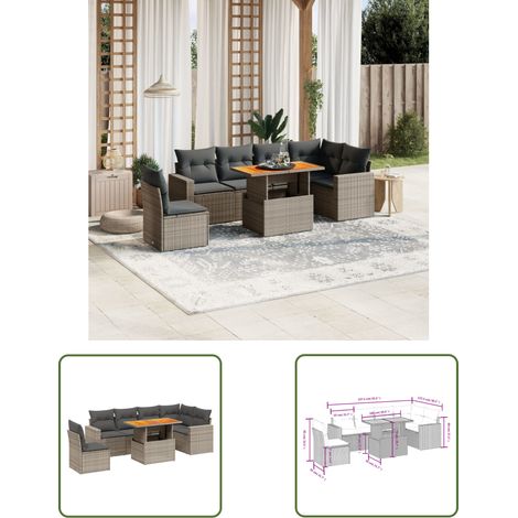 The Living Store 7-tlg. Garten-Sofagarnitur mit Kissen Grau Poly Rattan - Gartenmöbel Set - PE-Rattan Möbel - Outdoor Lounge - Gartenlounge - Terrassenmöbel (1/3)