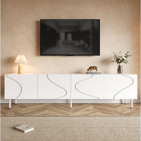 Mueble TV 170x35x50 cm blanco, MDF y tablero de partículas con 4 puertas (1/5)