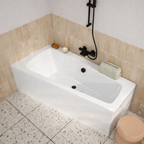 pack baignoire asymétrique droite 160x85x54 cm avec tablier recoupable - blanc brillant - marina (1/5)