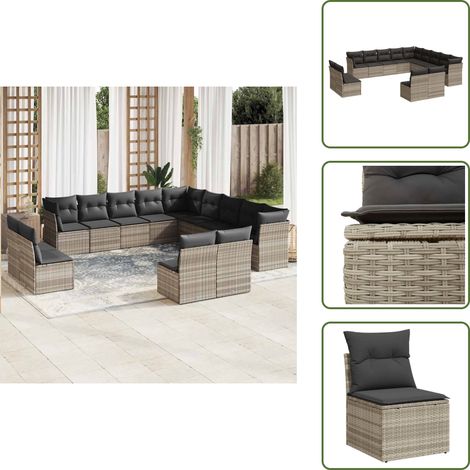 Muebles de exterior - vidaXL Set sofás de jardín con cojines 13 piezas ratán sintético gris - Cojines desenfundables