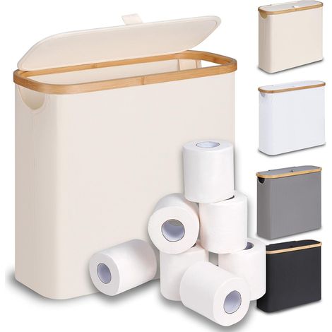 28 L Boite Rangement Papier Toilette avec Couvercle, Bambou Panier à Papier Hygiénique Boite Rangement Salle de Bain, Corbeille Porte-Papier Toilette pour 9 à 12 Rouleaux, Beige (1/5)