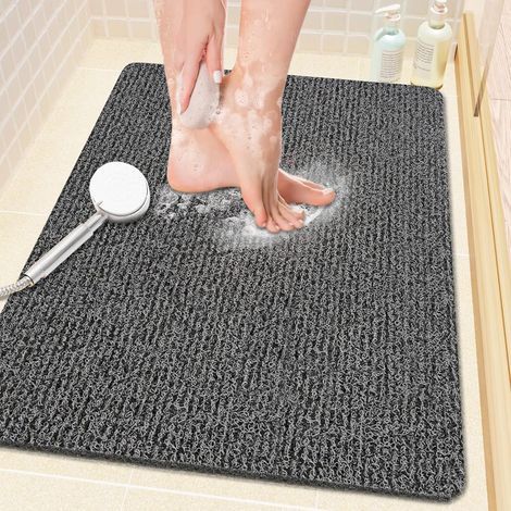 Alfombrilla de ducha antideslizante, 61 x 40,6 cm, suave con desagüe, alfombrilla de baño de lufa de PVC (libre de ftalatos) para bañera y baño, de secado rápido, negra. (1/5)