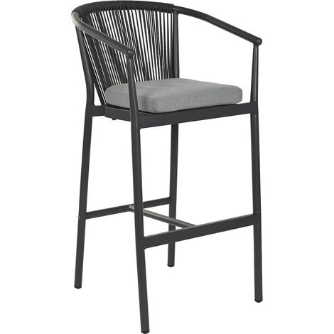Tabouret de jardin en aluminium et rotin synthétique élégant - noir et gris clair contemporain (1/5)
