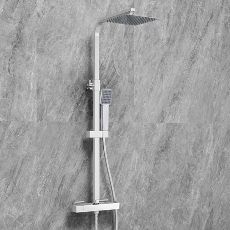 Sky Bathroom Thermostatic Mixer Shower Set Square Chrome Twin Head Exposed (1/5)