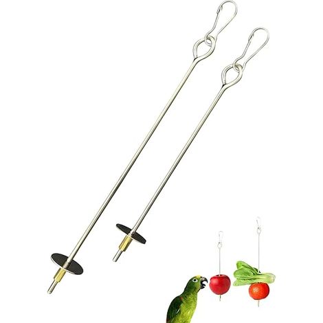 2 Pièces Brochette Nourriture Perroquet en Acier,Inoxydable Porte-Fruits Viande Alimentaire,Bâton Titulaire,pour Cages Oiseau,Chinchillas Mangeoire Outils,Support Légumes(22 cm+17 cm) (1/5)