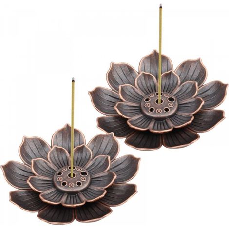 Porte-encens en forme de lotus, marron, 5,55,51cm, 2 pièces, collecteur de cendres pour brûleur d'encens, brûleur à bâtonnets d'encens. (1/5)