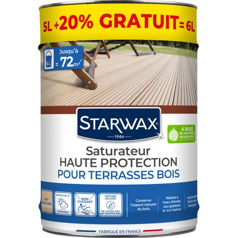 Saturateur Haute protection pour terrasses bois 6L Incolore STARWAX