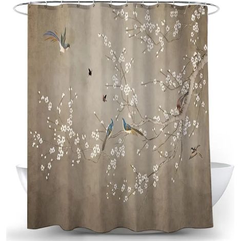 Filiyano-Rideau de douche imperméable en tissu imprimé 3D à motifs de fleurs et d'oiseaux, décoration de salle de bain, 200 x 180 cm (1/3)