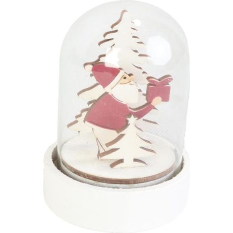 Babbo Natale in legno in una cupola con LED - Decorazione natalizia a batteria, rossa (1/2)
