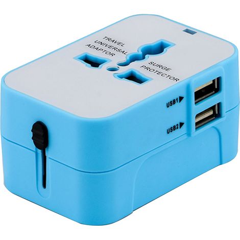 Blauer Universal-Reiseadapter mit mehreren Steckdosen, tragbarer All-in-One-Stromwandler (1/5)