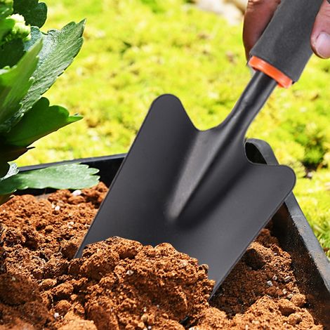 Ensemble de 4 outils de jardin épais comprenant une pelle et un râteau, pour la plantation de fleurs. (1/5)