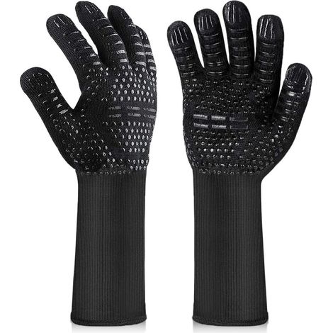 BBQ Gloves, Heat Resistant Oven Gloves, Heat Resistant Non-Slip Kitchen Gloves for BBQ, Grill, Oven, Fireplace Black (Length 32cm)