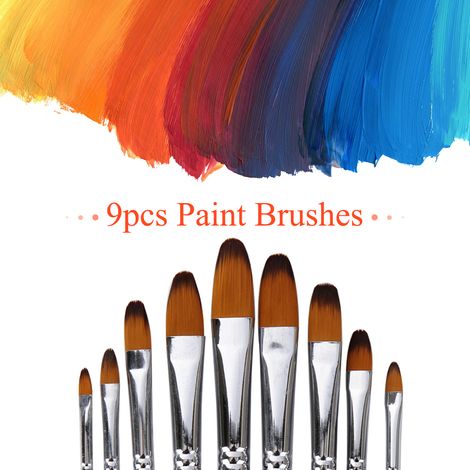 Ensemble de 9 pinceaux professionnels pour artistes, manches longs en bois noir, poils en nylon, pointe langue de chat, pour peinture acrylique, huile, aquarelle et gouache. (1/4)